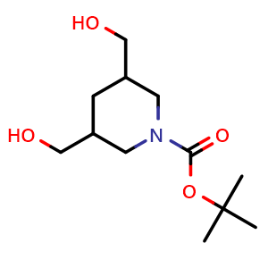 Chemical structure of tert-butyl 3,5-bis(hydroxymethyl)piperidine-1-carboxylate , CAS 1330042-84-6, AChemBlock X184977