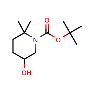 Chemical structure of tert-butyl 5-hydroxy-2,2-dimethyl-piperidine-1-carboxylate , CAS 1896590-02-5, AChemBlock X184999