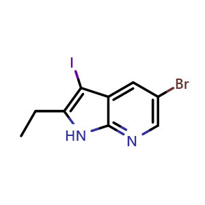 Chemical structure of 5-bromo-2-ethyl-3-iodo-1H-pyrrolo[2,3-b]pyridine , CAS 1228666-12-3, AChemBlock X185003