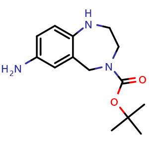 Chemical structure of tert-butyl 7-amino-1,2,3,5-tetrahydro-1,4-benzodiazepine-4-carboxylate , CAS 886364-45-0, AChemBlock X185006