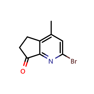 Chemical structure of 2-bromo-4-methyl-5,6-dihydrocyclopenta[b]pyridin-7-one , CAS 884492-71-1, AChemBlock X185008