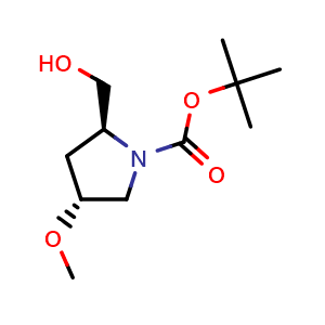 Chemical structure of tert-butyl (2S,4R)-2-(hydroxymethyl)-4-methoxy-pyrrolidine-1-carboxylate , CAS 185951-13-7, AChemBlock X185013