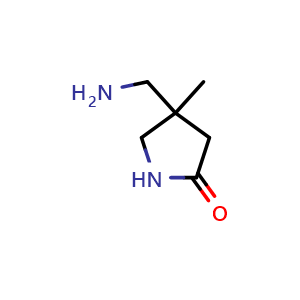 Chemical structure of 4-(aminomethyl)-4-methyl-pyrrolidin-2-one , CAS 1501937-68-3, AChemBlock X185024
