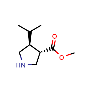 Chemical structure of methyl (3S,4S)-4-isopropylpyrrolidine-3-carboxylate , CAS 1334406-73-3, AChemBlock X185040