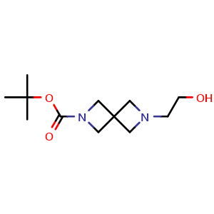 Chemical structure of tert-butyl 6-(2-hydroxyethyl)-2,6-diazaspiro[3.3]heptane-2-carboxylate , CAS 1383473-14-0, AChemBlock X185051