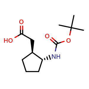 Chemical structure of 2-[(1S,2R)-2-(tert-butoxycarbonylamino)cyclopentyl]acetic acid , CAS 1820581-65-4, AChemBlock X185066
