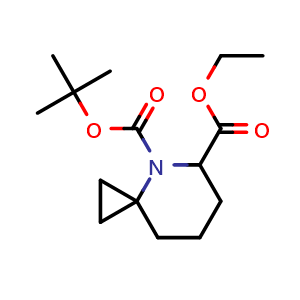 Chemical structure of O4-tert-butyl O5-ethyl 4-azaspiro[2.5]octane-4,5-dicarboxylate , CAS 2112335-90-5, AChemBlock X185080