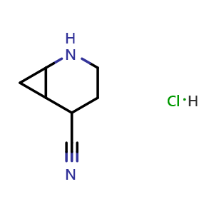 Chemical structure of 2-azabicyclo[4.1.0]heptane-5-carbonitrile;hydrochloride , CAS 2731009-36-0, AChemBlock X185092