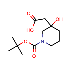 Chemical structure of 2-(1-tert-butoxycarbonyl-3-hydroxy-3-piperidyl)acetic acid , CAS 1367774-02-4, AChemBlock X185093