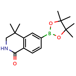 Chemical structure of 4,4-dimethyl-6-(4,4,5,5-tetramethyl-1,3,2-dioxaborolan-2-yl)-2,3-dihydroisoquinolin-1-one , CAS 1396777-60-8, AChemBlock X185108