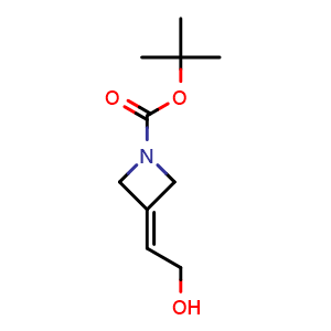 Chemical structure of tert-butyl 3-(2-hydroxyethylidene)azetidine-1-carboxylate , CAS 1375303-95-9, AChemBlock X185120