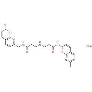 Chemical structure of 3-[[3-[(7-methyl-1,8-naphthyridin-2-yl)amino]-3-oxo-propyl]amino]-N-[(7-oxo-8H-1,8-naphthyridin-2-yl)methyl]propanamide HCl , CAS 500722-22-5, AChemBlock X185133