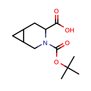 Chemical structure of 3-tert-butoxycarbonyl-3-azabicyclo[4.1.0]heptane-4-carboxylic acid , CAS 1417743-37-3, AChemBlock X185146