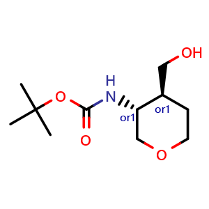 Chemical structure of tert-butyl N-[trans-4-(hydroxymethyl)tetrahydropyran-3-yl]carbamate , CAS 1903836-24-7, AChemBlock X185193