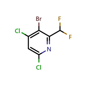 Chemical structure of 3-bromo-4,6-dichloro-2-(difluoromethyl)pyridine , CAS 1805996-86-4, AChemBlock X185212