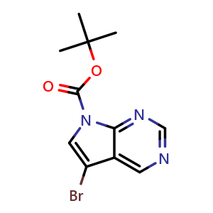 Chemical structure of tert-butyl 5-bromopyrrolo[2,3-d]pyrimidine-7-carboxylate , CAS 2096979-85-8, AChemBlock X185221