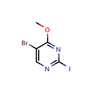 Chemical structure of 5-bromo-2-iodo-4-methoxy-pyrimidine , CAS 1443792-51-5, AChemBlock X185223