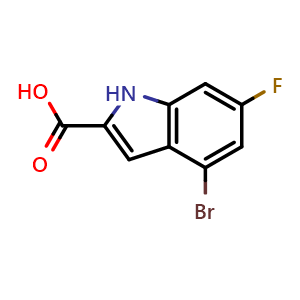Chemical structure of 4-Bromo-6-fluoro-1H-indole-2-carboxylic acid , CAS 1701549-69-0, AChemBlock X185224