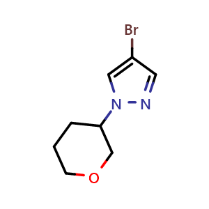 Chemical structure of 4-bromo-1-tetrahydropyran-3-yl-pyrazole , CAS 1353856-74-2, AChemBlock X185234