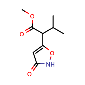 Chemical structure of methyl 3-methyl-2-(3-oxo-2,3-dihydro-1,2-oxazol-5-yl)butanoate , CAS 2104986-10-7, AChemBlock X185243