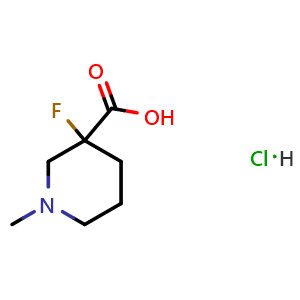 Chemical structure of 3-fluoro-1-methyl-piperidine-3-carboxylic acid;hydrochloride , CAS 2551117-83-8, AChemBlock X185263