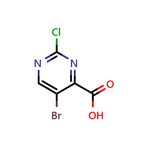 Chemical structure of 5-bromo-2-chloro-pyrimidine-4-carboxylic acid , CAS 933739-55-0, AChemBlock X185267