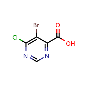 Chemical structure of 5-bromo-6-chloro-pyrimidine-4-carboxylic acid , CAS 933746-34-0, AChemBlock X185272