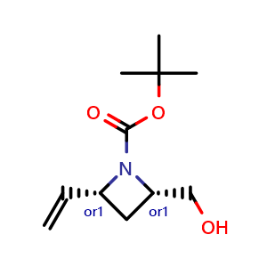 Chemical structure of tert-butyl cis-2-(hydroxymethyl)-4-vinyl-azetidine-1-carboxylate , CAS 2449057-84-3, AChemBlock X185273