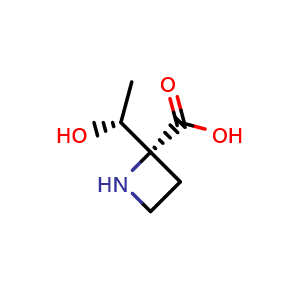 Chemical structure of (2R)-2-[(1R)-1-hydroxyethyl]azetidine-2-carboxylic acid , CAS 127382-24-5, AChemBlock X185274