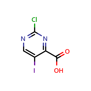 Chemical structure of 2-chloro-5-iodo-pyrimidine-4-carboxylic acid , CAS 2241239-44-9, AChemBlock X185278