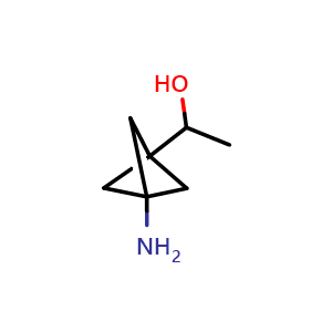 Chemical structure of 1-(3-amino-1-bicyclo[1.1.1]pentanyl)ethanol , CAS 2303038-41-5, AChemBlock X185287