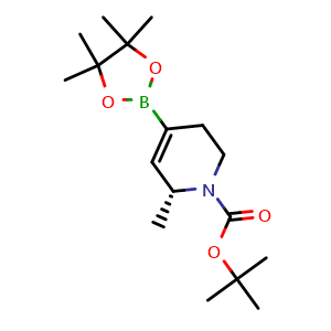 Chemical structure of tert-butyl (6R)-6-methyl-4-(4,4,5,5-tetramethyl-1,3,2-dioxaborolan-2-yl)-3,6-dihydro-2H-pyridine-1-carboxylate , CAS 2226134-36-5, AChemBlock X185291