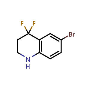 Chemical structure of 6-bromo-4,4-difluoro-2,3-dihydro-1H-quinoline , CAS 1783674-79-2, AChemBlock X185294