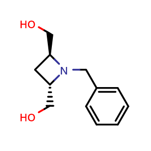 Chemical structure of [(2S,4S)-1-benzyl-4-(hydroxymethyl)azetidin-2-yl]methanol , CAS 351075-69-9, AChemBlock X185309