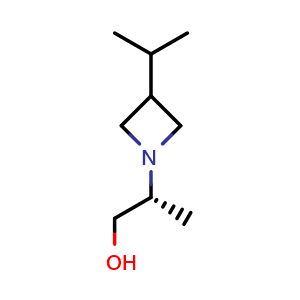 Chemical structure of (2R)-2-(3-isopropylazetidin-1-yl)propan-1-ol , CAS 1567851-35-7, AChemBlock X185319