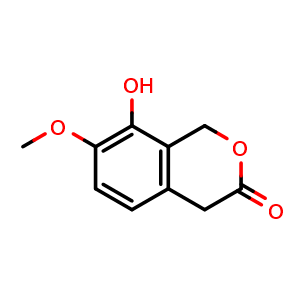 Chemical structure of 8-hydroxy-7-methoxyisochroman-3-one , CAS 56201-87-7, AChemBlock X185381