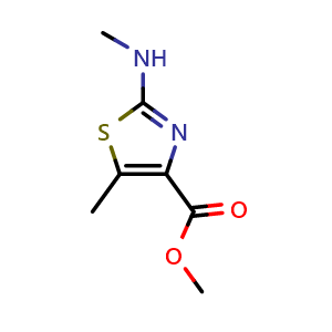 Chemical structure of Methyl 5-methyl-2-(methylamino)thiazole-4-carboxylate , CAS 1552600-99-3, AChemBlock X185383