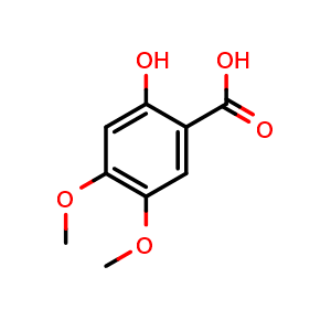 Chemical structure of 2-Hydroxy-4,5-Dimethoxy Benzoic acid , CAS 5722-93-0, AChemBlock X185384