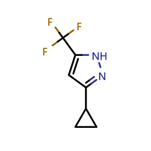 Chemical structure of 3-Cyclopropyl-5-(trifluoromethyl)-1H-pyrazole , CAS 1027617-86-2, AChemBlock X185419