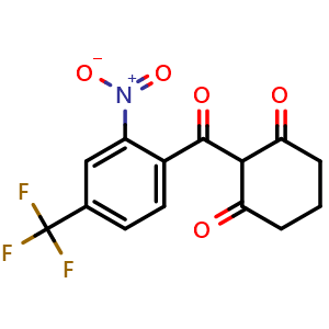 Chemical structure of 2-(2-Nitro-4-(trifluoromethyl)benzoyl)cyclohexane-1,3-dione , CAS 104206-65-7, AChemBlock X185441