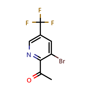 Chemical structure of 1-[3-Bromo-5-(trifluoromethyl)-2-pyridinyl]ethanone , CAS 1048384-87-7, AChemBlock X185446