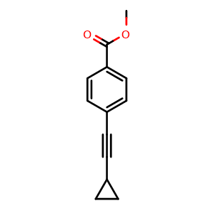 Chemical structure of methyl 4-(2-cyclopropylethynyl)benzoate , CAS 1057284-07-7, AChemBlock X185451