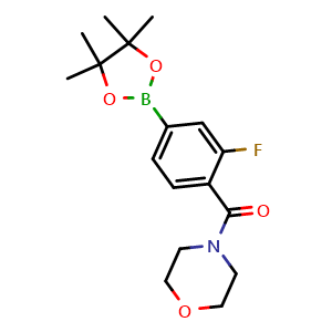 Chemical structure of [2-fluoro-4-(4,4,5,5-tetramethyl-[1,3,2]dioxaborolan-2-yl)-phenyl]-morpholin-4-yl-methanone , CAS 1092563-24-0, AChemBlock X185481