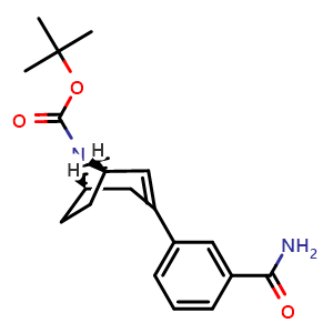 Chemical structure of tert-butyl (1R,5S)-3-(3-carbamoylphenyl)-8-azabicyclo[3.2.1]oct-2-ene-8-carboxylate , CAS 1101869-79-7, AChemBlock X185491