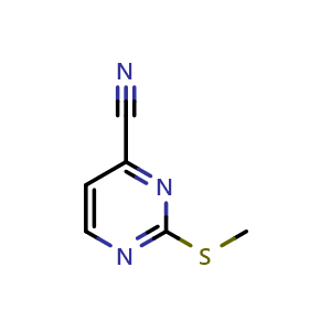 Chemical structure of 2-methylsulfanylpyrimidine-4-carbonitrile , CAS 1124-75-0, AChemBlock X185506