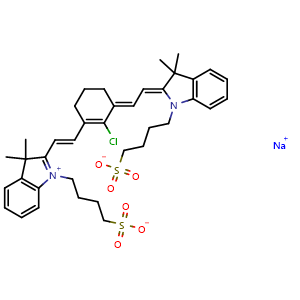 Chemical structure of 3,3-dimethyl-2-[2-[-chloro-3-[2-[1,3-dihydro-3,3-dimethyl-1-(4-sulfobutyl)-2h-indol 2-ylidene]-ethylidene]-1-cyclohexen-1-yl]ethenyl]-1-(4-sulfobutyl)-3h-indolium hydroxide, inner salt, monosodium salt , CAS 115970-66-6, AChemBlock X185530