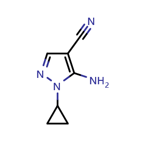 Chemical structure of 5-amino-1-cyclopropylpyrazole-4-carbonitrile , CAS 1184918-13-5, AChemBlock X185546