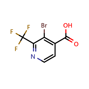 Chemical structure of 3-Bromo-2-(trifluoromethyl)-4-pyridinecarboxylic acid , CAS 1211588-27-0, AChemBlock X185599