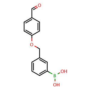 Chemical structure of 3-((4-Formylphenoxy)methyl)phenylboronic acid , CAS 1229652-27-0, AChemBlock X185637