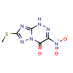 Chemical structure of 7-(methylthio)-3-nitro-[1,2,4]triazolo[5,1-c][1,2,4]triazin-4(1H)-one , CAS 123606-06-4, AChemBlock X185641